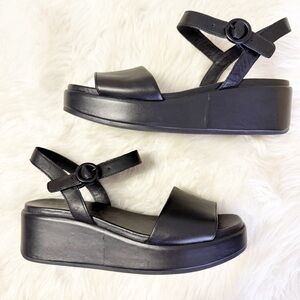 Camper Black Leather Strappy Platform Sandals Size 37 US 7